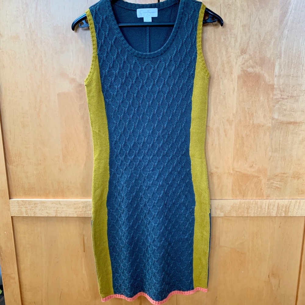 Color block cable knit Sleeveless sweater dress S